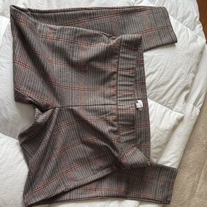 Plaid Ponte Knit Trousers in Brown and Rust